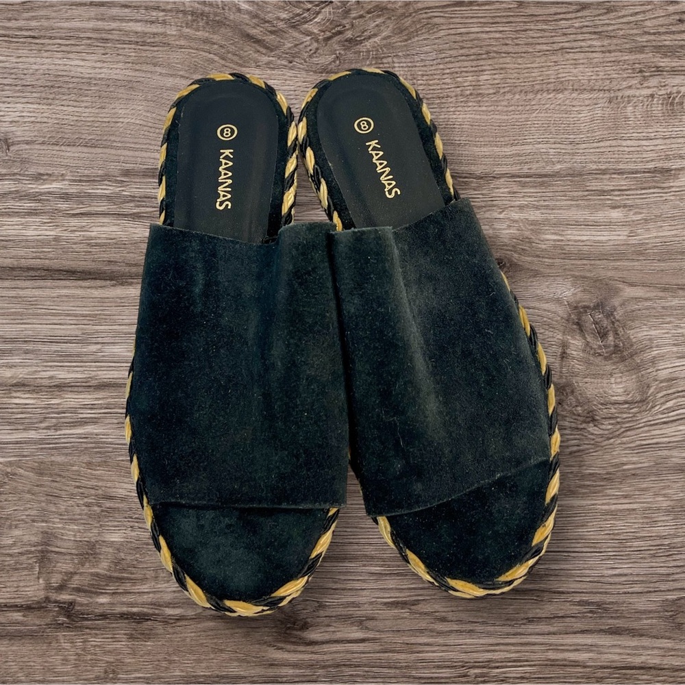 Kaanas Black Suede Slide Sandals with Braided Trim